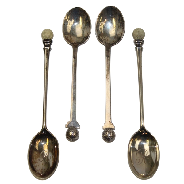 Lot of 4 Sterling Spoons with Golf Ball Themed Ends