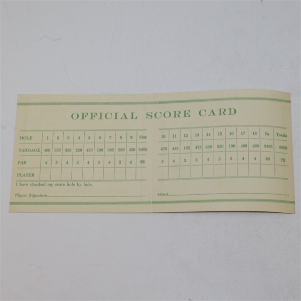 1960 Masters Tournament Official Scorecard - Palmer 2nd Masters Victory