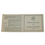 1961 Masters Tournament Official Scorecard