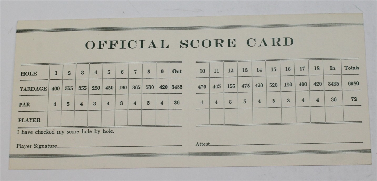 1962 Masters Tournament Official Scorecard - Palmer's 3rd Masters Victory