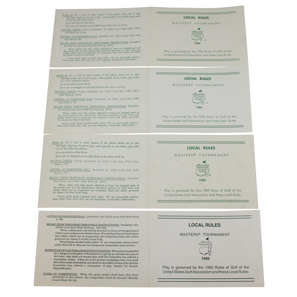 1984, 1986, 1988, & 1992 Masters Tournament Official Local Rules Cards