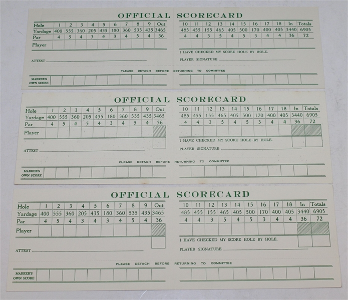 1983, 1987, & 1988 Masters Tournament Official Scorecards