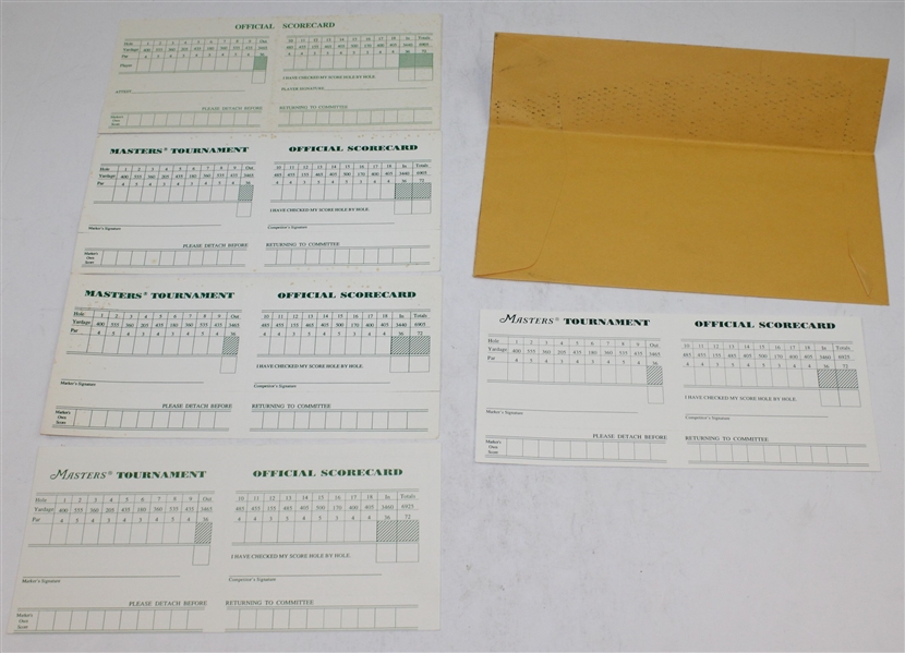 1991, 1993(x2), 1994, & 1995 (Original Envelope & Note) Masters Tournament Scorecards 