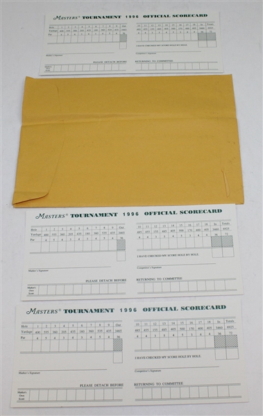 Lot of Three 1996 Masters Tournament Official Scorecards with Original Envelope 