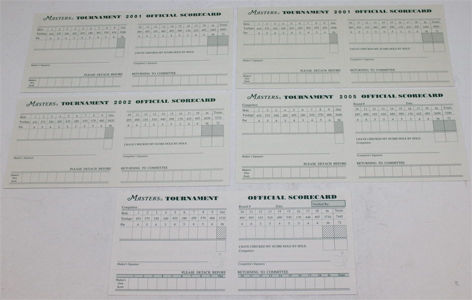 2001(x2), 2002, 2005, & 2008 Masters Tournament Official Scorecards