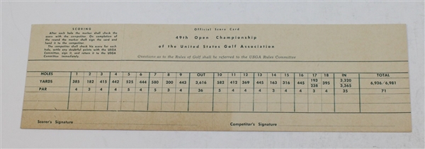 1949 US Open at Medinah Official Tournament Scorecard