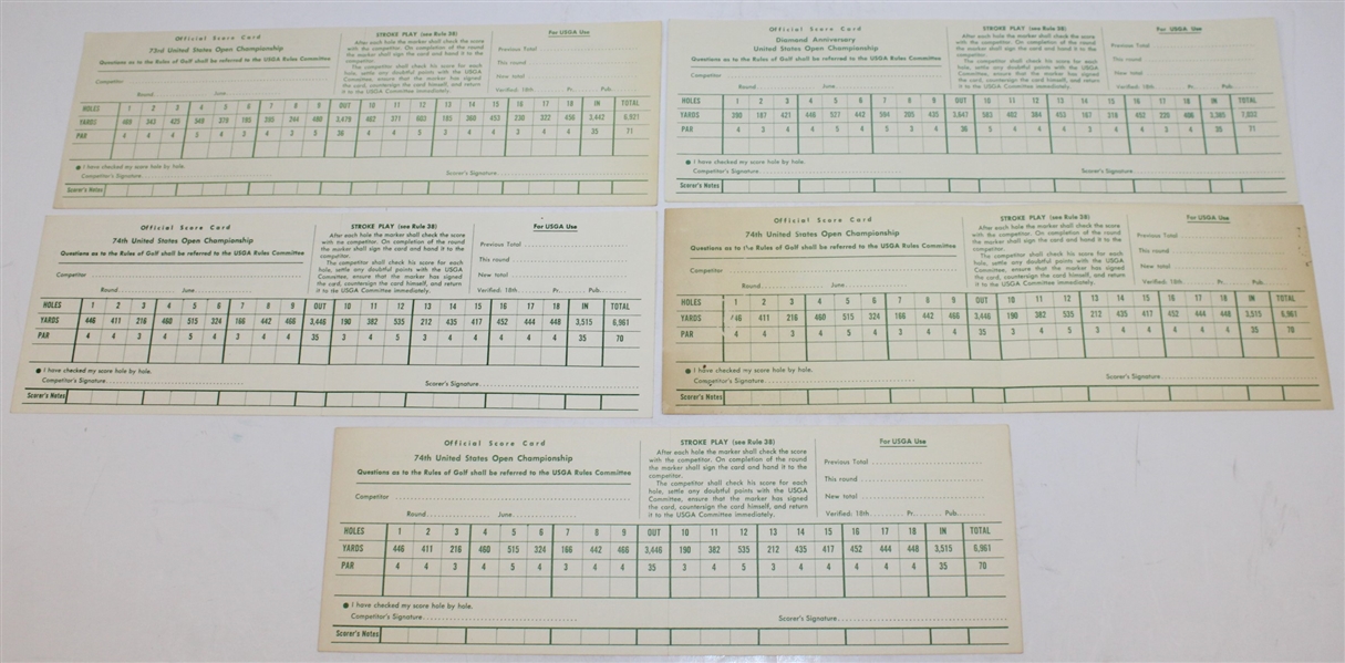 1973, 1974(x3), and 1975 US Open Tournament Official Scorecards