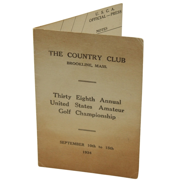 1934 US Amateur Championship at Brookline Official Scorecard