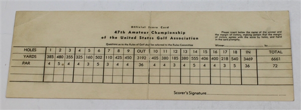 1947 US Amateur Championship at Del Monte Official Scorecard
