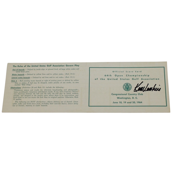 Ken Venturi Signed 1964 US Open at Congressional Official Scorecard JSA ALOA