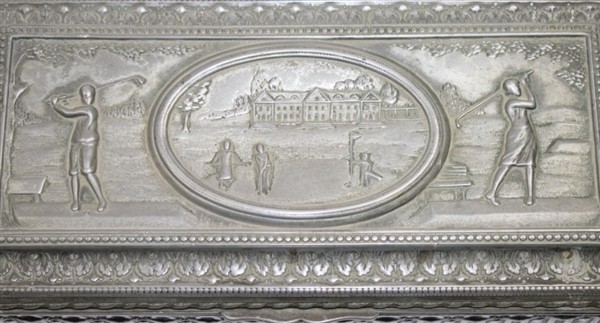 Vintage Golf Jewelry Box with Clubhouse and Golfers on Lid