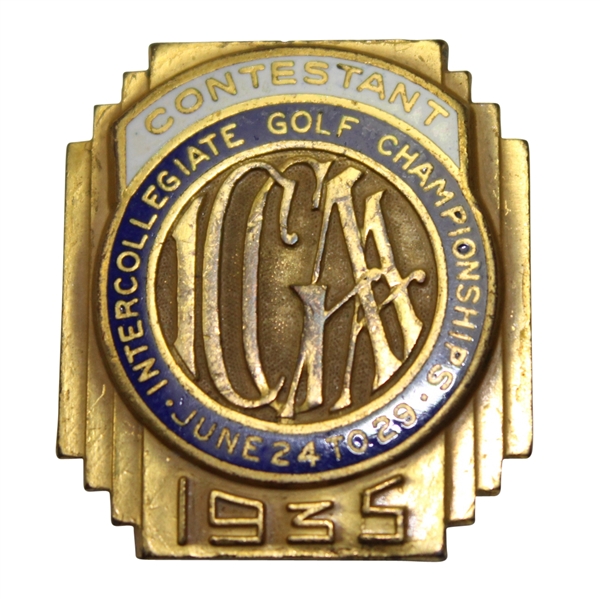 1935 ICGA Intercollegiate Golf Champ. Contestant Badge - Ed White Winner@ Congressional CC