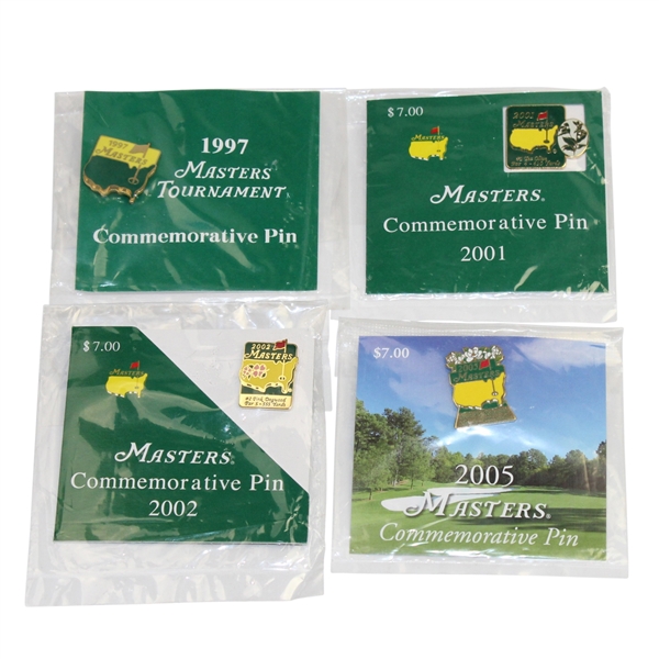 Tiger Woods Winning Years Masters Commemorative Pins- 1997, 2001, 02, & 05 Original Wrapper