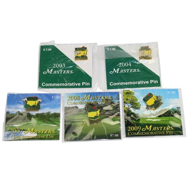 Lot of Five Masters Commemorative Pins - 2003, 04, 07, 08, & 09 W/Original Wrappers Intact