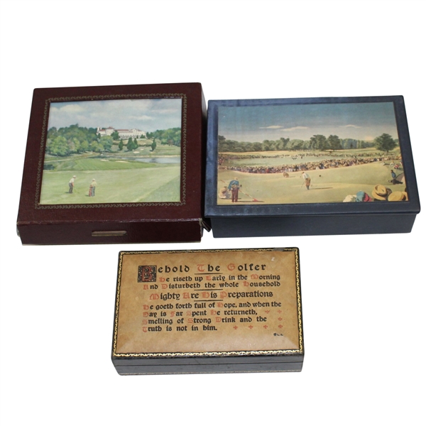 Lot of Three Golf Ball Boxes - Jones at Winged Foot, Whiting, & Clubhouse Depictions