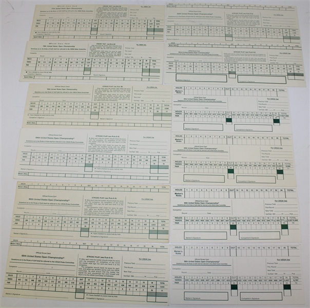 Lot of 12 US Open Official Scorecards Signed by Winners 1977-1998 Variety JSA ALOA