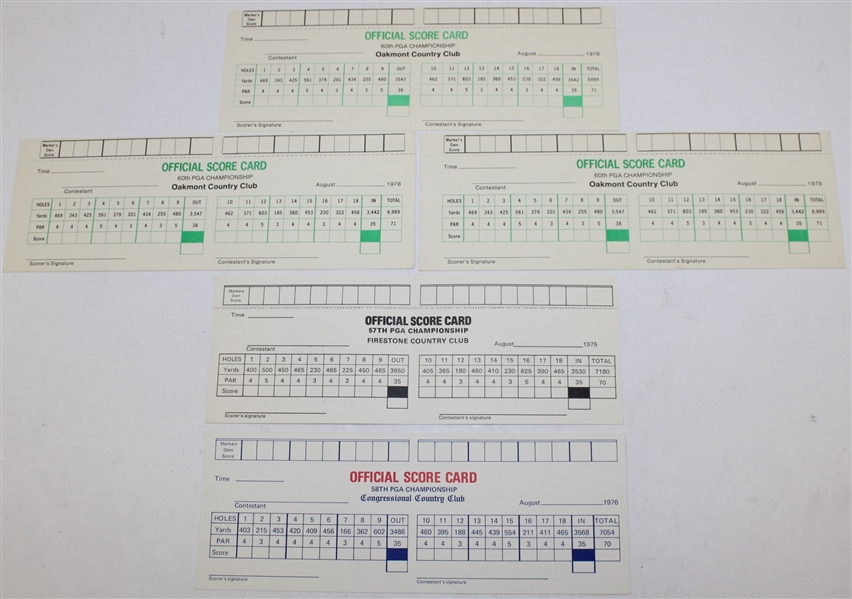 1975, 1976, & 1978(x3) PGA Championship Official Scorecards