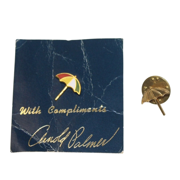 Lot of Two Arnold Palmer Lapel Umbrella Pins - One Gold Colored and other Multi-Color