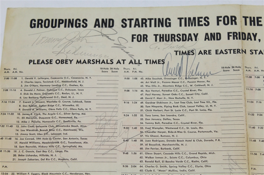 1964 PGA Pairing Sheet Signed by Palmer, Nicklaus, Hogan, Player, and others JSA ALOA