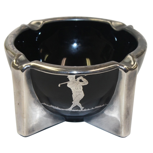 Golf Themed Sterling Silver Overlay on Black Ash Tray