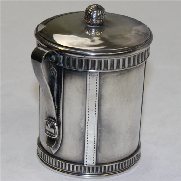 Circular Sterling Golf Themed Match Holder with Mesh Pattern Golf Ball on Lid
