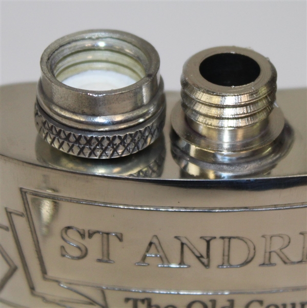 St. Andrews 'The Old Course' Pewter Flask with Course Layout - Excellent Condition with Funnel