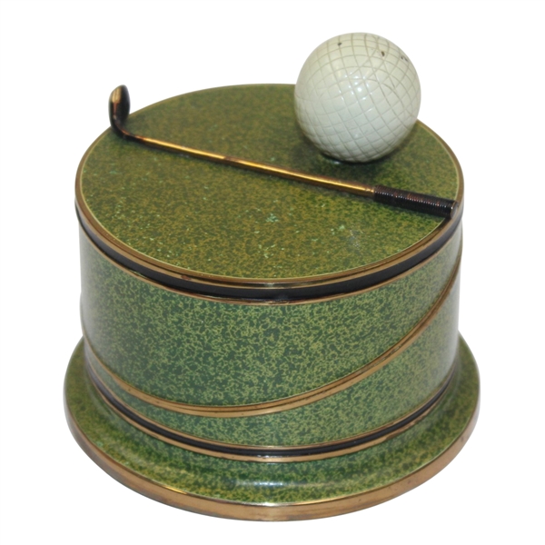 Green Golf Themed Circular Ash Tray Holder with Two Ash Trays - Club & Ball on Lid