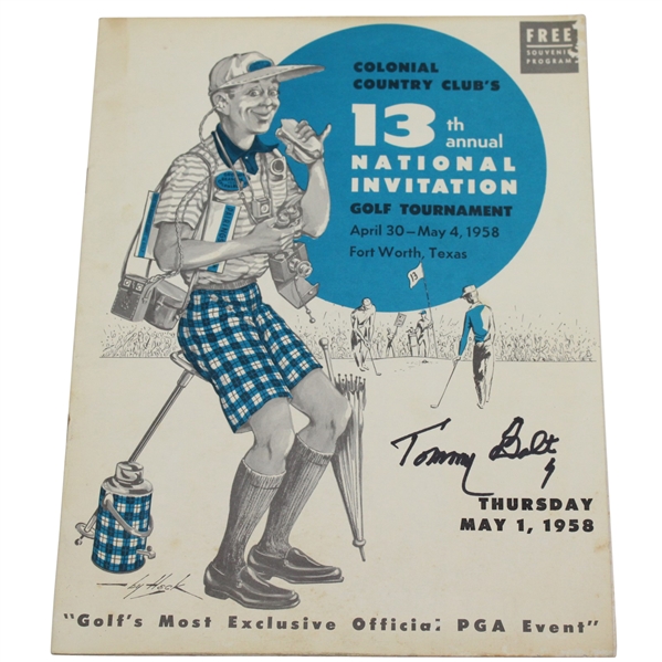 Tommy Bolt Signed 1958 Colonial CC Invitational Tournament Program JSA ALOA