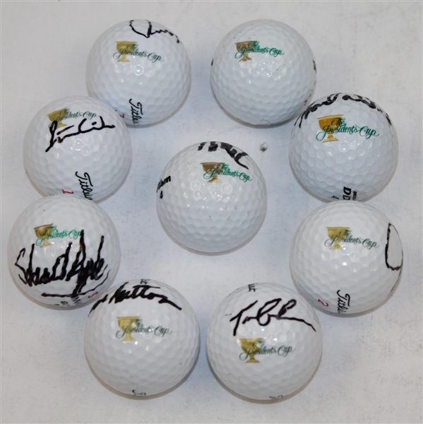Lot of Nine Signed President's Cup Logo Golf Balls JSA ALOA