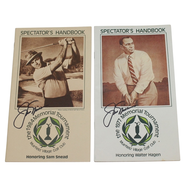 Pair of Jack Nicklaus Signed Memorial Tournament Handbooks - 1977 & 1984 Honoring Hagen & Snead JSA ALOA