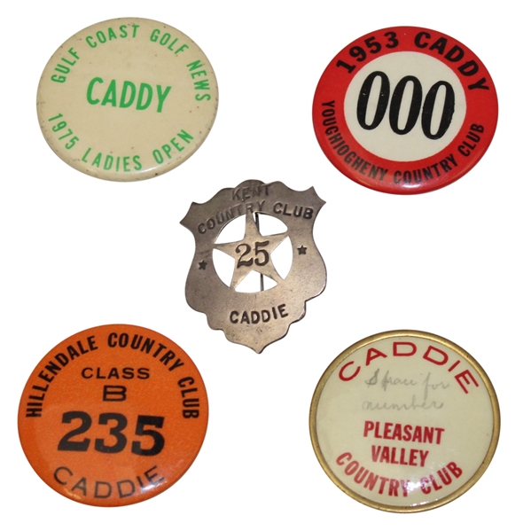 Five Assorted Classic Caddy Badges - One Sterling Silver