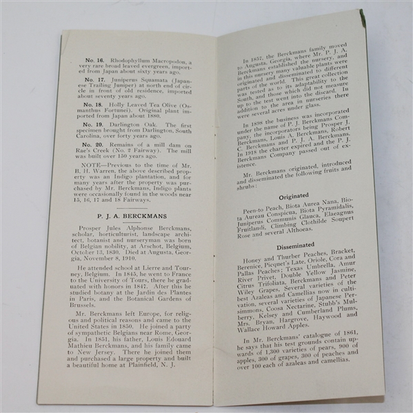 1934 Augusta National 'Bobby Jones' Golf Course Description by Dr. Alister MacKenzie Pamphlet-