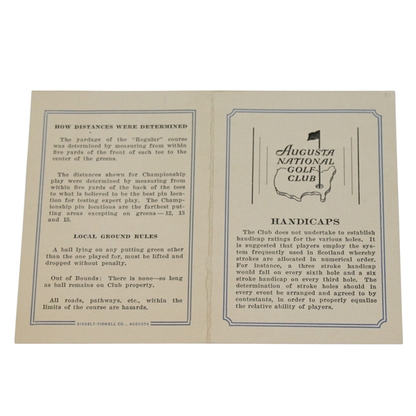 1933-1934 Earliest Known Augusta National Golf Club Scorecard - Near Mint Condition