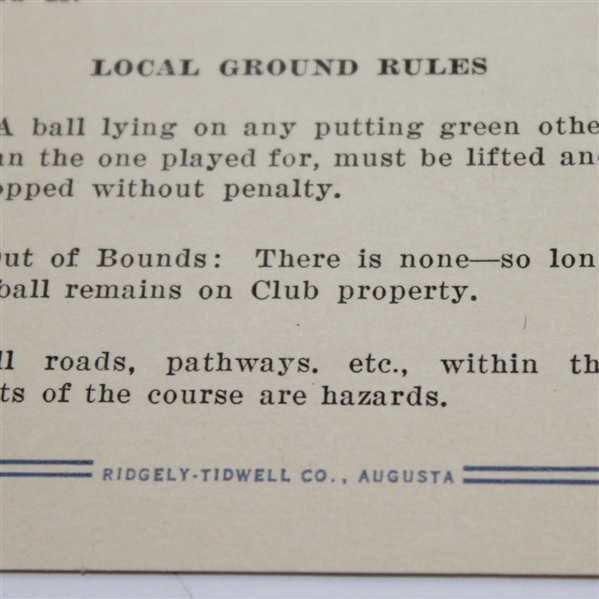 1933-1934 Earliest Known Augusta National Golf Club Scorecard - Near Mint Condition