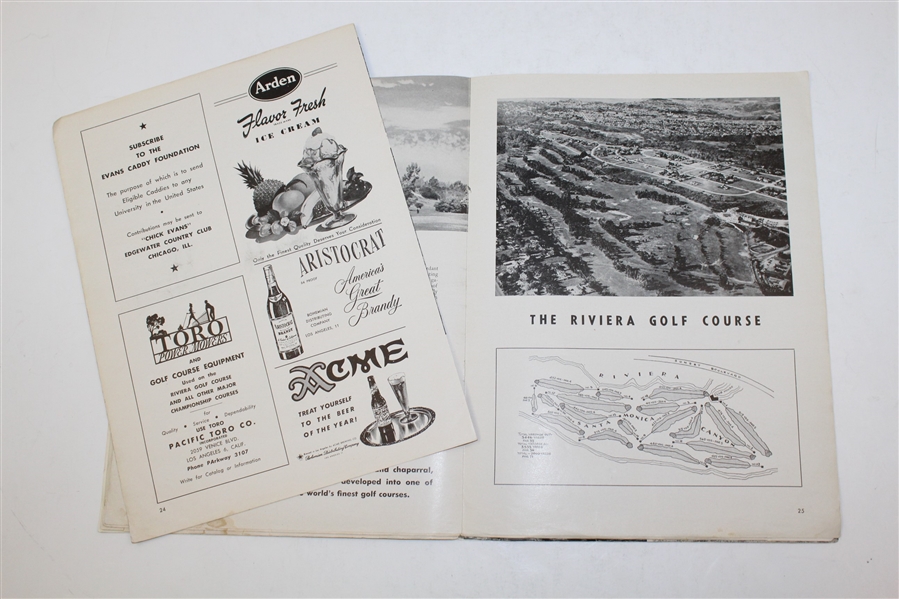 1948 US Open Lot - Program, Hogan with Trophy Photo, Course During Play Photo, and Bag Tag