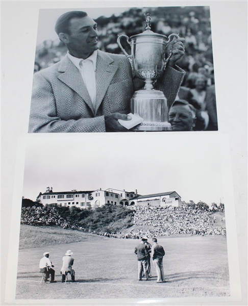 1948 US Open Lot - Program, Hogan with Trophy Photo, Course During Play Photo, and Bag Tag