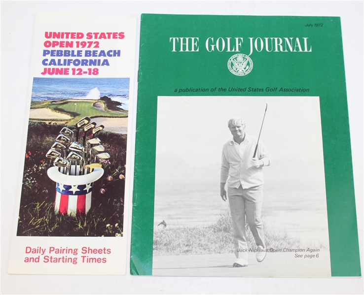 1972 US Open Lot: Program, Tickets, Scorecard, Pairing Sheets, Press Arm Band, Matchbook, and Golf Journal