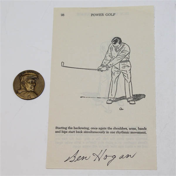 Ben Hogan Signed 'Power Golf' Page with Ben Hogan Medal JSA ALOA