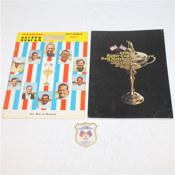 1967 Ryder Cup Lot: Program, Clubhouse Badge, & Professional Golfer Magazine w/Team on Cover