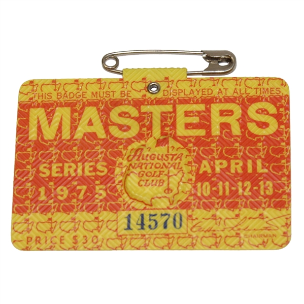 1975 Masters Tournament Badge #14570 - Jack Nicklaus Winner