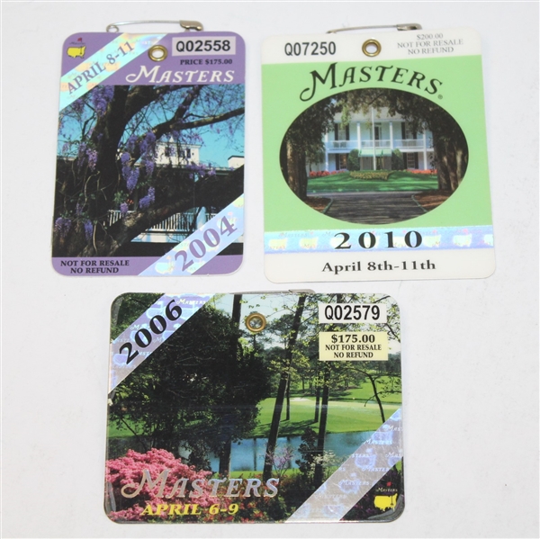 2004, 2006, & 2010 Masters Tournament Badges - Phil Mickelson Victories
