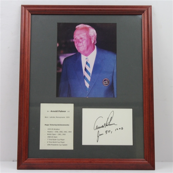 Arnold Palmer Signed Cut with Photo and Accomplishments Display - Framed JSA ALOA