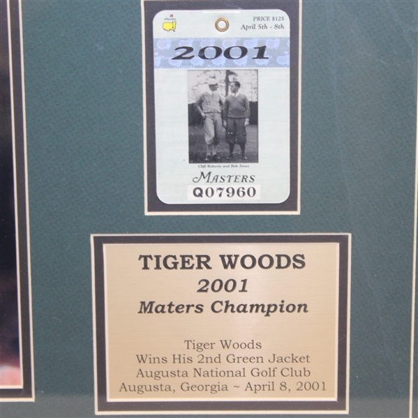 Tiger Woods Masters 2001 Display - Flag, Photo, Badge, & Plaque - Framed