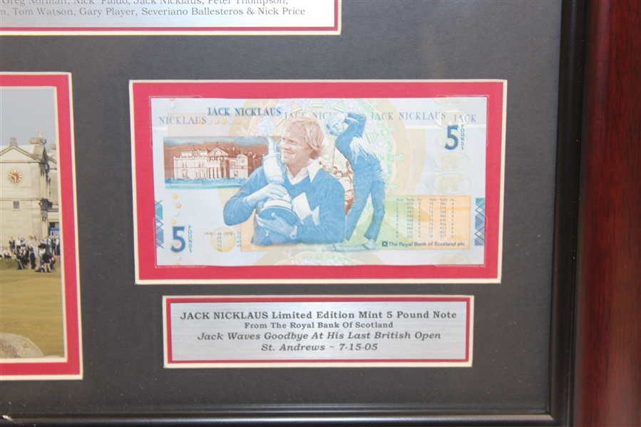 2005 Jack Nicklaus & British Open Legends Display - Photos, 5lb Note, & Plaque - Framed