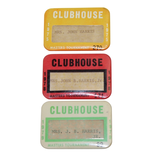 Masters Clubhouse Badges- 1975, 1978, 1979 - JOHN ROTH COLLECTION