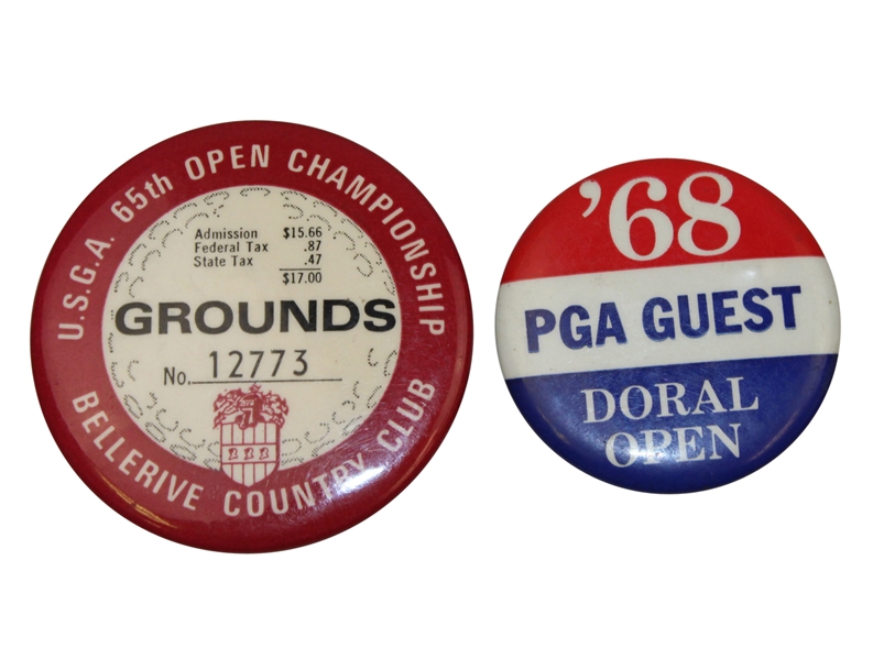 1965 US Open Grounds Badge and 1968 Doral Open Guest Badge