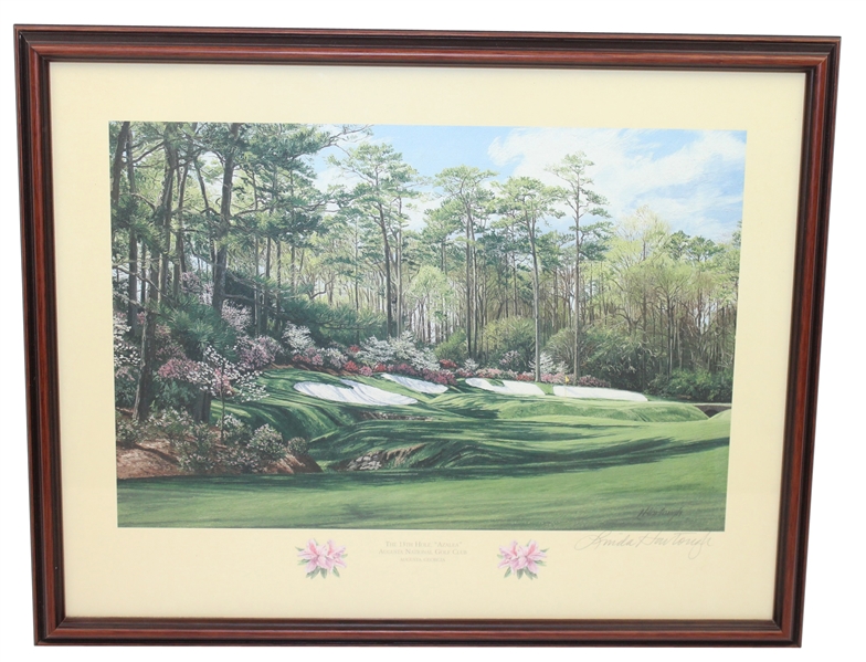 Augusta National 13th Hole Azalea Painting Signed by Artist Linda Hartough- Framed