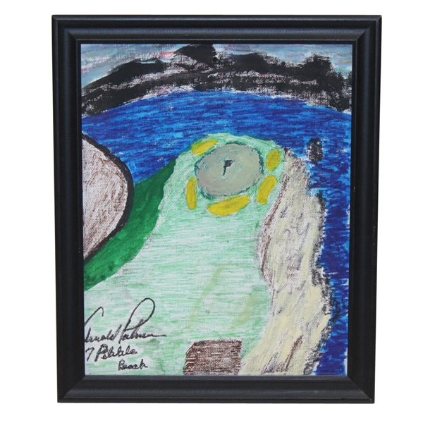 Arnold Palmer Signed Hand Painted Pebble Beach #7 Historic Hole on Canvas FULL JSA #Z25680