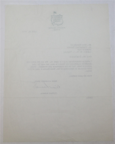 Clifford Roberts Signed April 24, 1973 Letter on Augusta Letterhead JSA #Q64242