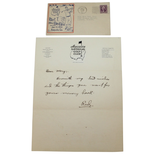 1933 Letter on Augusta National Letterhead with First Day Cachet - from 'Reed'